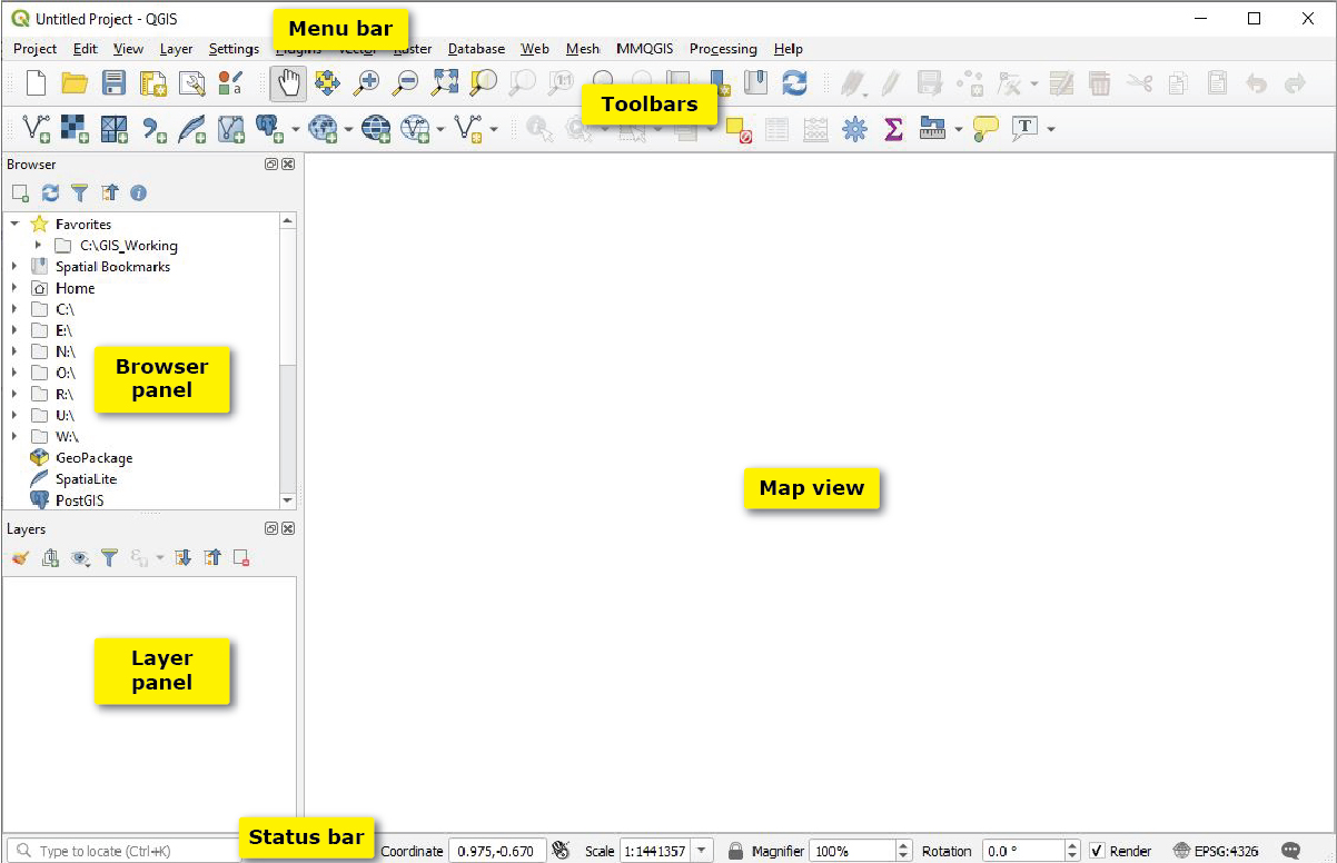 QGIS Interface Features.