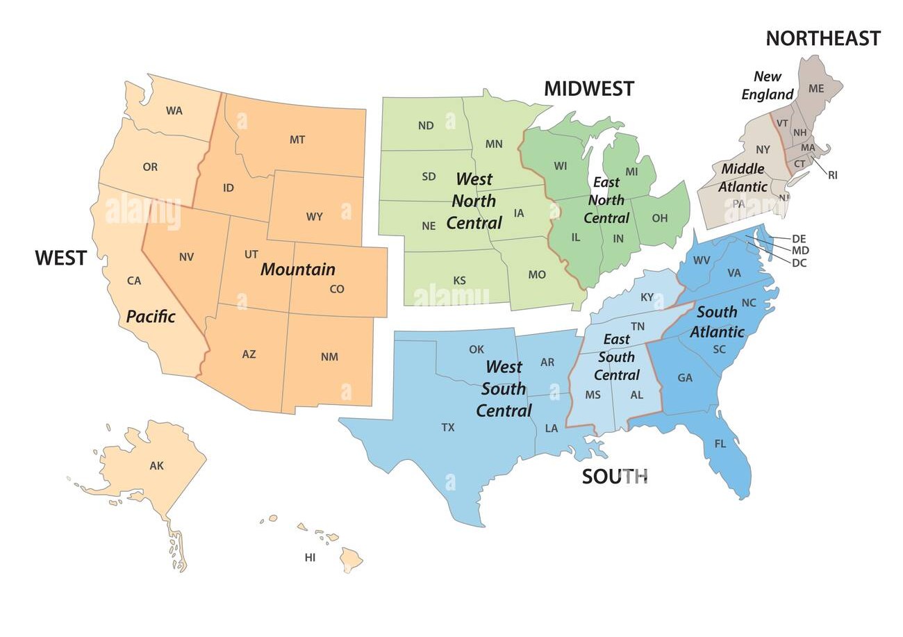 Census USA Map U.S. Census Bureau TIGER/Line shapefile boundaries for State Regions