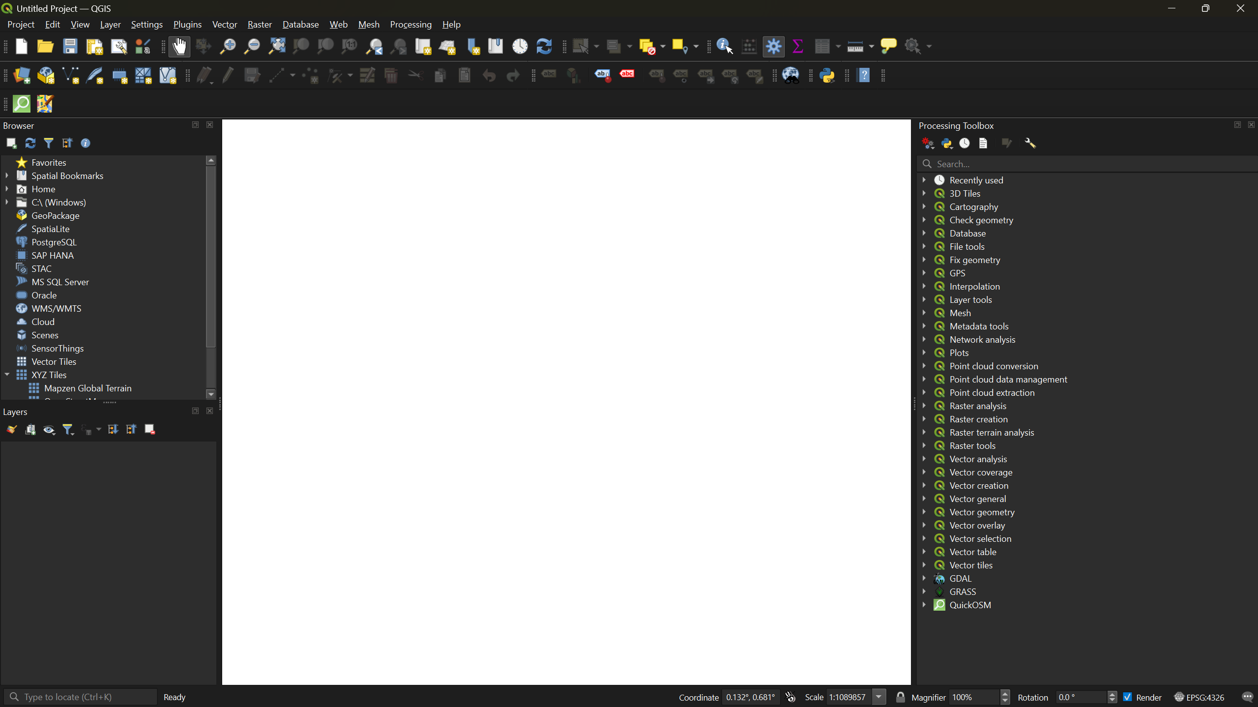 Blank QGIS template selection screen.