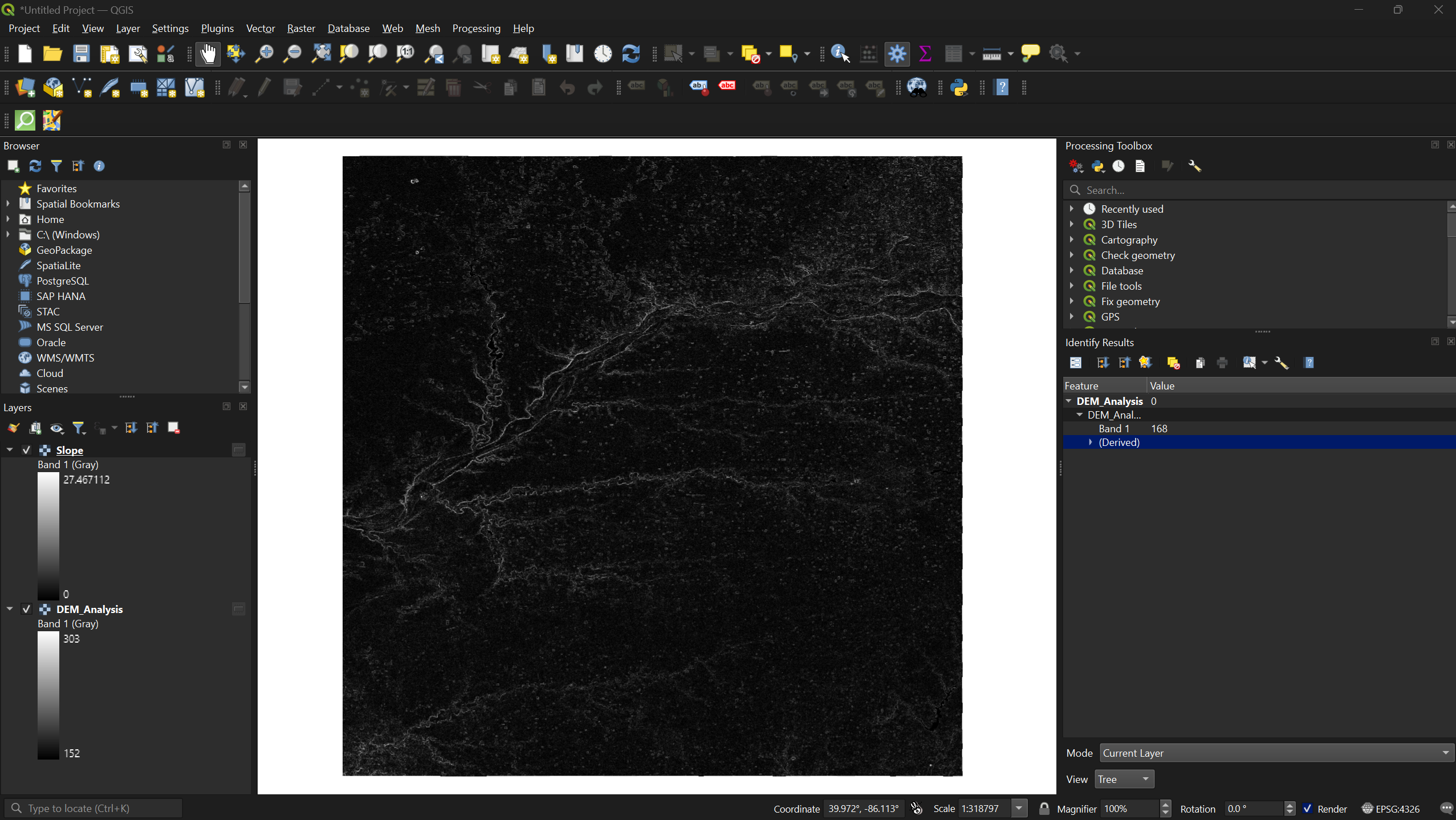 Slope layer generated from the DEM.