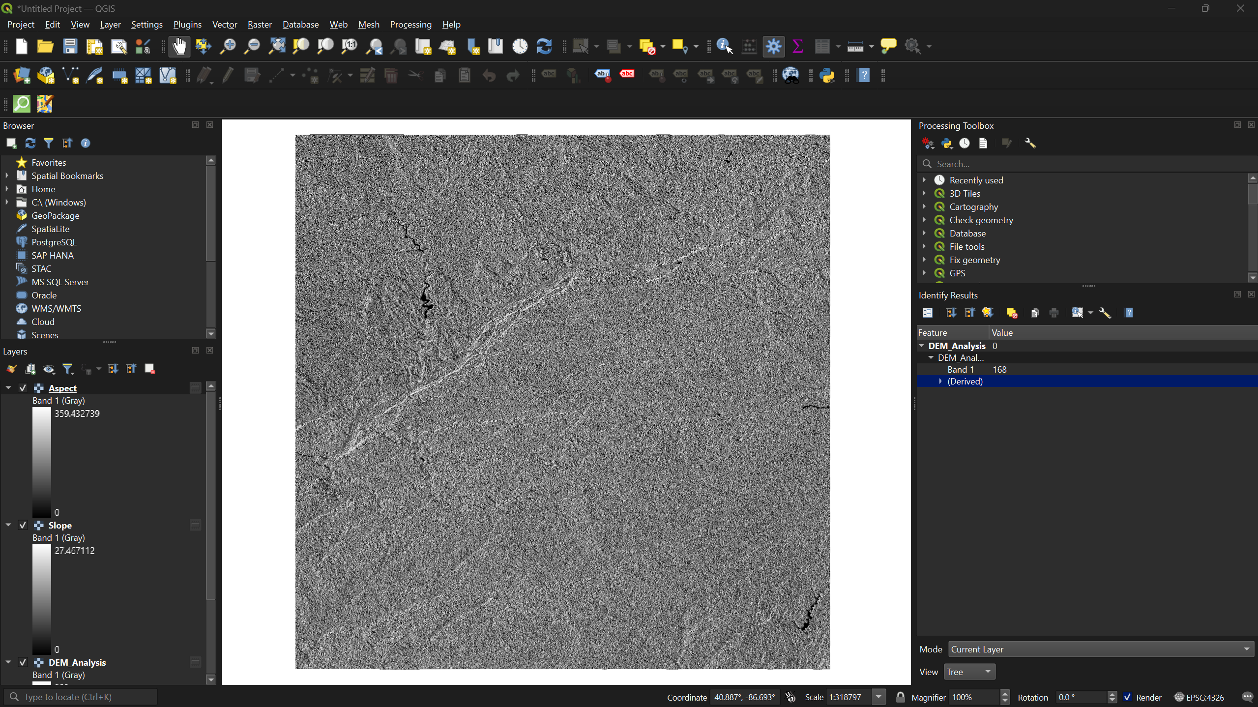 Aspect layer generated from the DEM.
