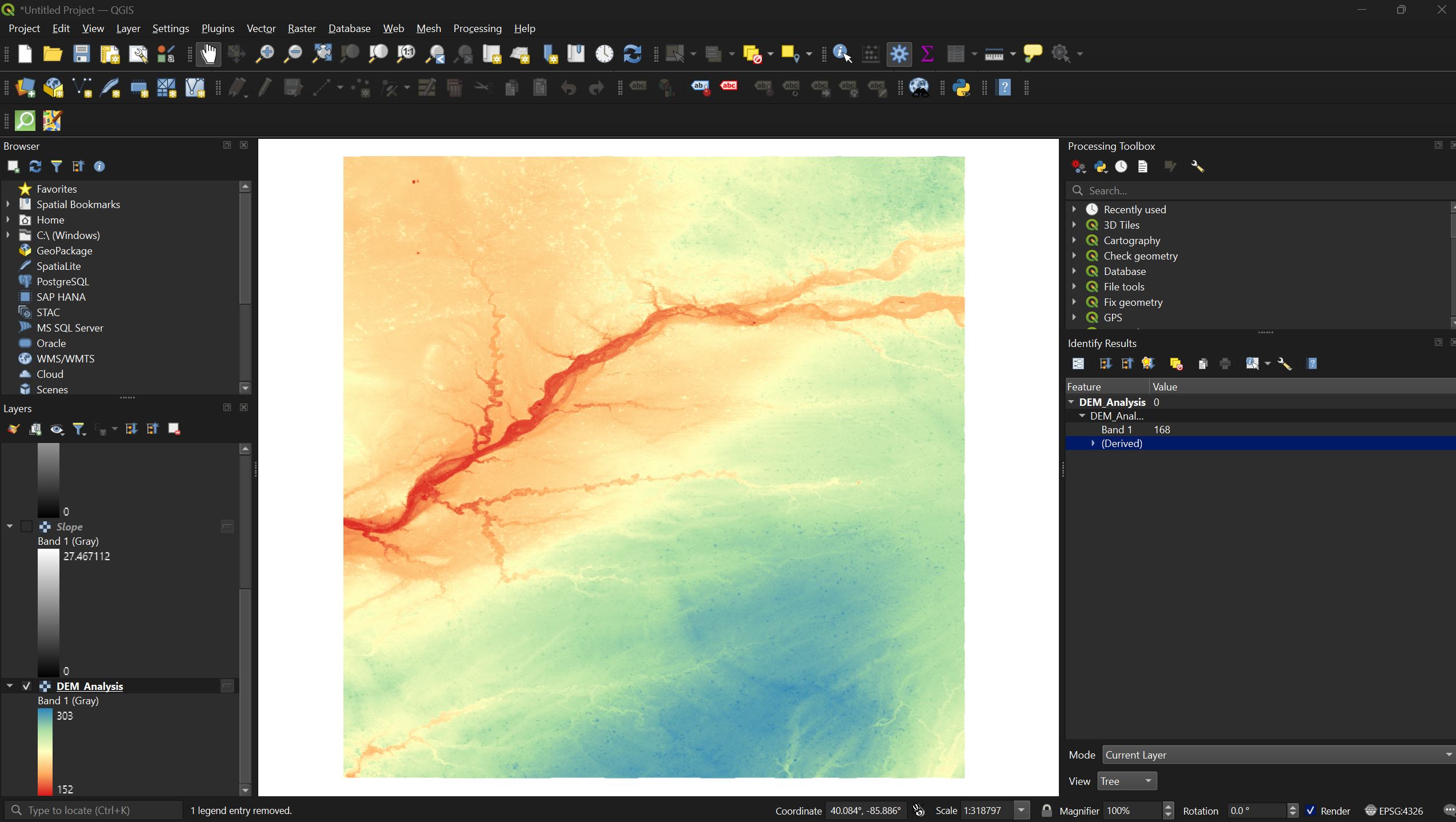 DEM with spectral pseudocolor classification applied.
