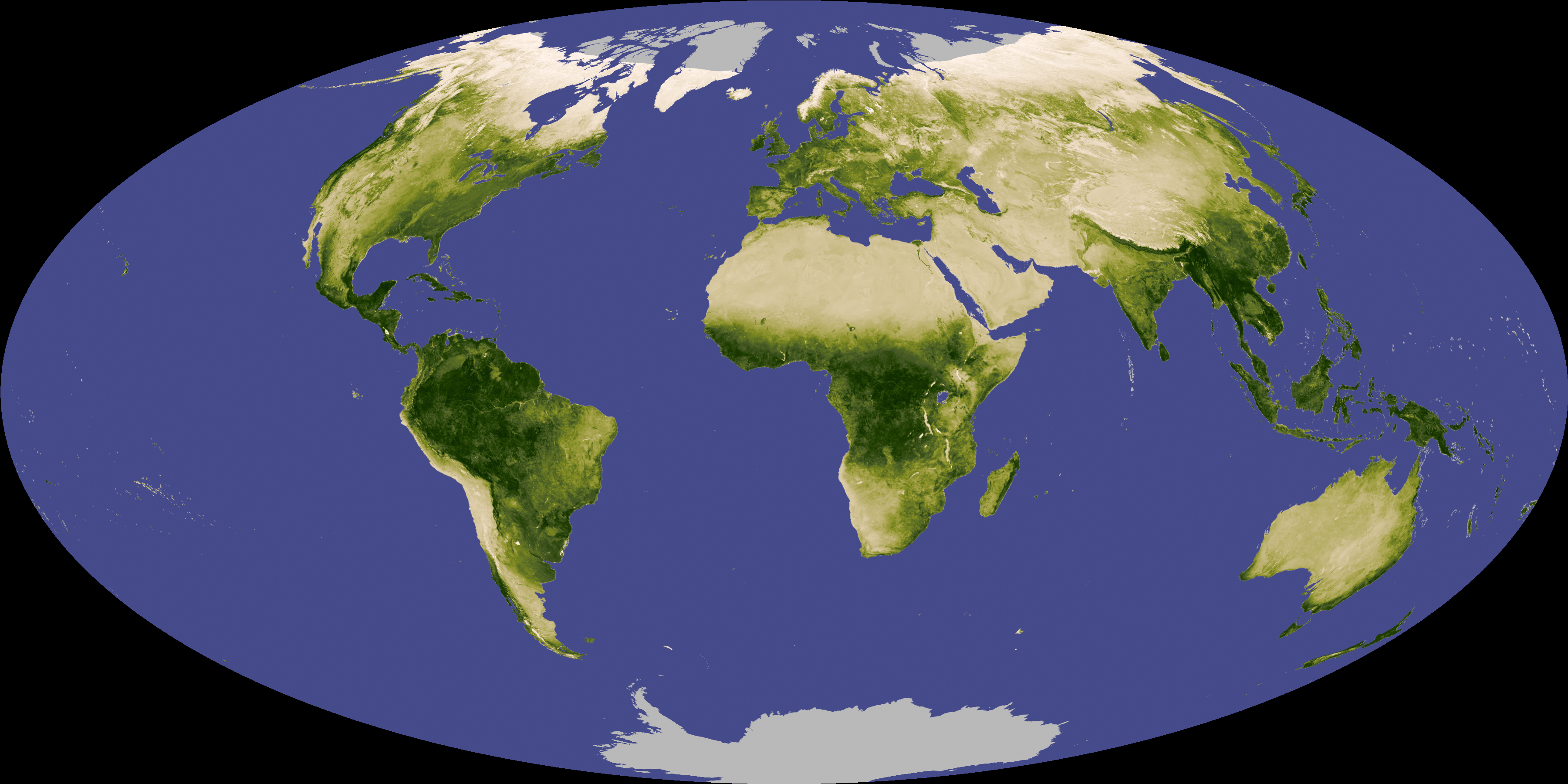 Global NDVI composite showing vegetation density across the Earth’s surface.