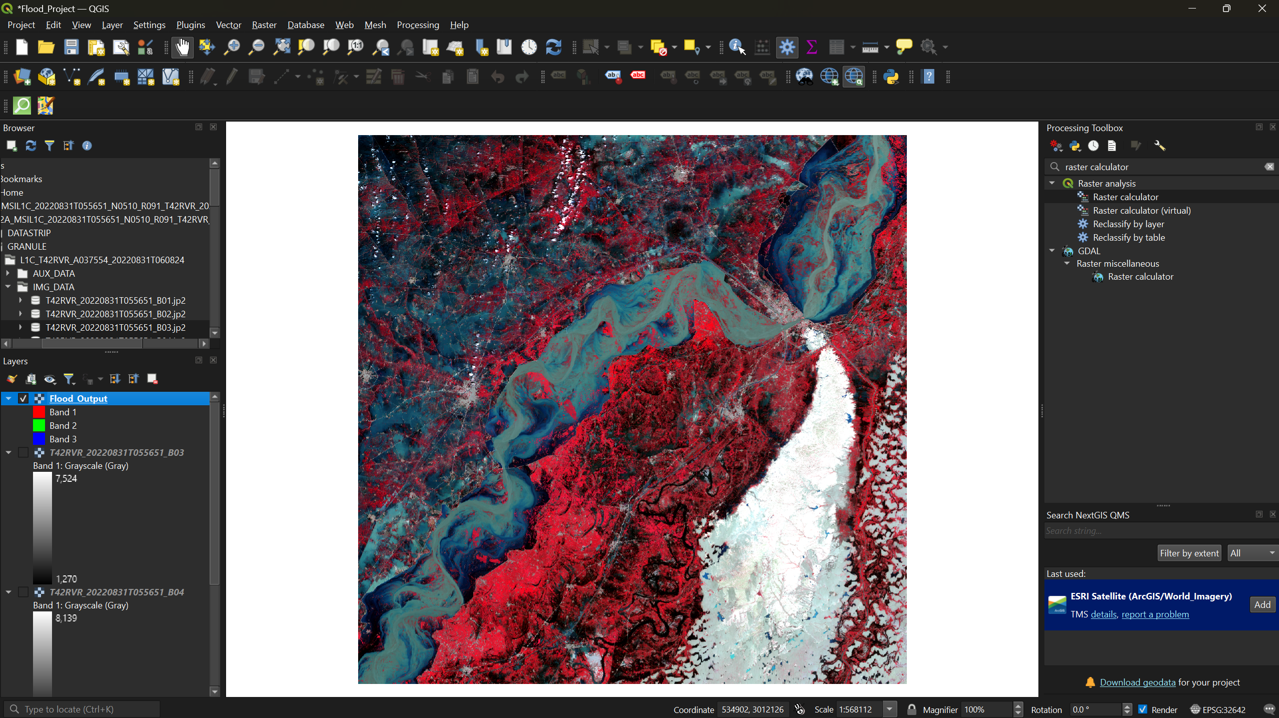 False color composite of the Sindh province during the 2022 floods.