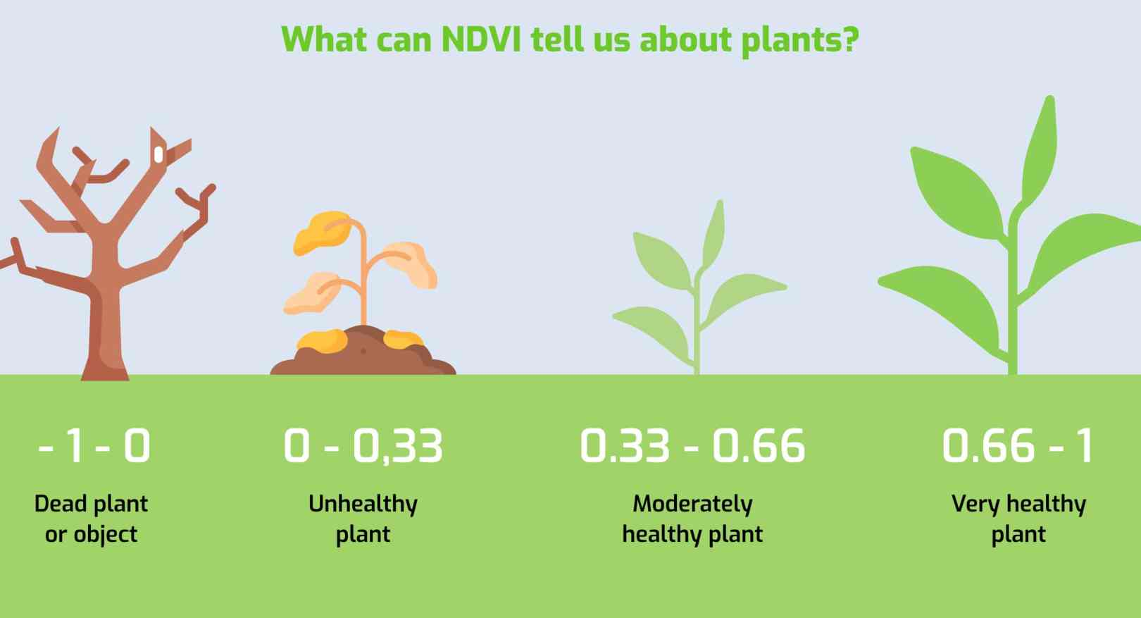NDVI reference scale showing the relationship between NDVI values and vegetation health.